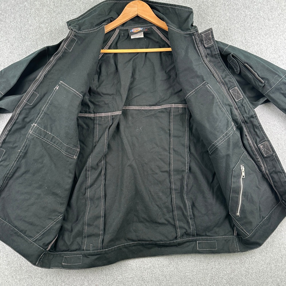 Dickies Jacket Mens XL Black Work Utility Full Zip Contrast Stitch Cotton Coat - Picture 8 of 9